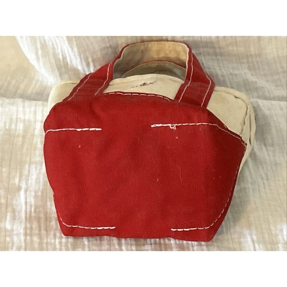 LL Bean CHRISTMAS Embroidered SNOWFLAKE Mini MICRO CANVAS Boat & Tote RED